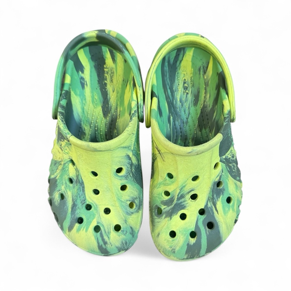 CROCS Kids Green and Yellow Swirl Clogs